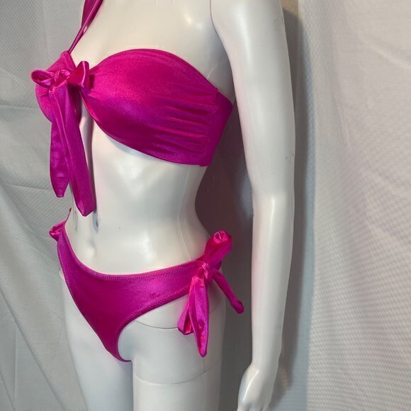 A Gift For You Satin Bow Bra And Panty Set - Fuchsia Size Large RefFNB3 - Picture 7 of 12